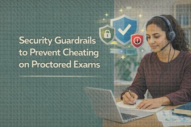 Student taking an online proctored exam with monitoring software active on screen