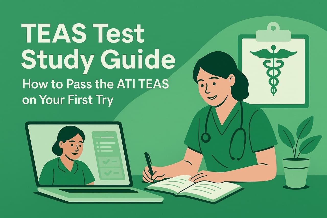 TEAS test study guide showing all four sections of the ATI TEAS exam